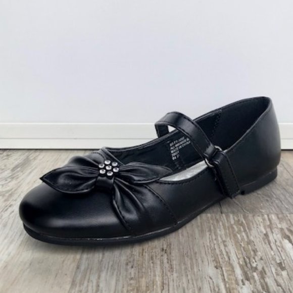 COPY - little Girl Leatherette Rhinestone Knot Bow Mary Jane Flat - Black - Picture 1 of 5